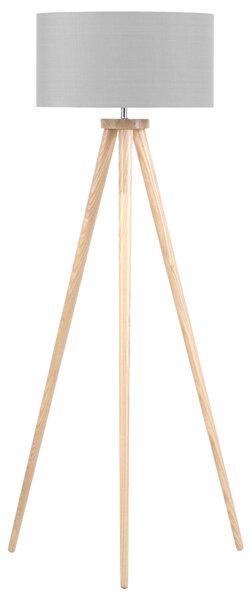 Stojaca lampa sivá svetlé drevo 140 cm statívový podstavec látkové tienidlo moderný štýl obývačka spálňa