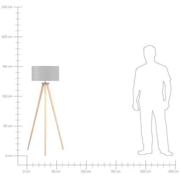 Stojaca lampa sivá svetlé drevo 140 cm statívový podstavec látkové tienidlo moderný štýl obývačka spálňa