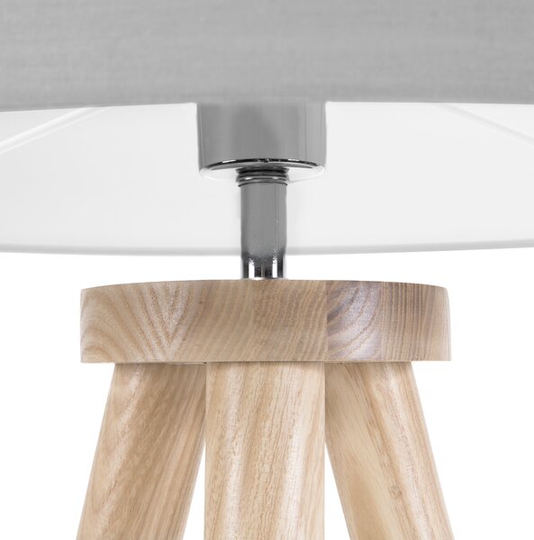 Stojaca lampa sivá svetlé drevo 140 cm statívový podstavec látkové tienidlo moderný štýl obývačka spálňa