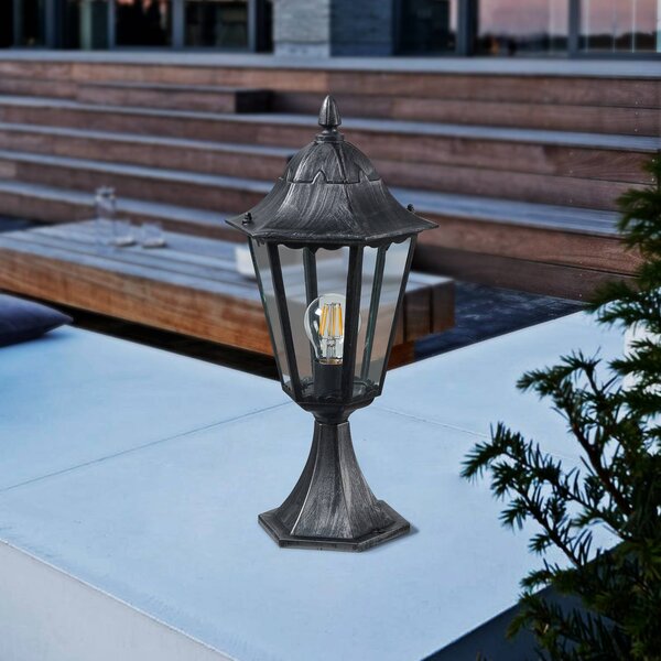 Stojaca lampa Navedo, čierna/strieborná, výška 47 cm, Čierna, Hliník, Starožitný, Vonkajčie stĺpové osvetlenie