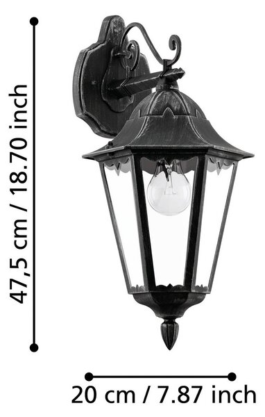 EGLO Vonkajšie nástenné svietidlo Navedo, čierna/strieborná, výška 47 cm, smerom, Čierna, Hliník, Starožitný, Nástenné svietidlo
