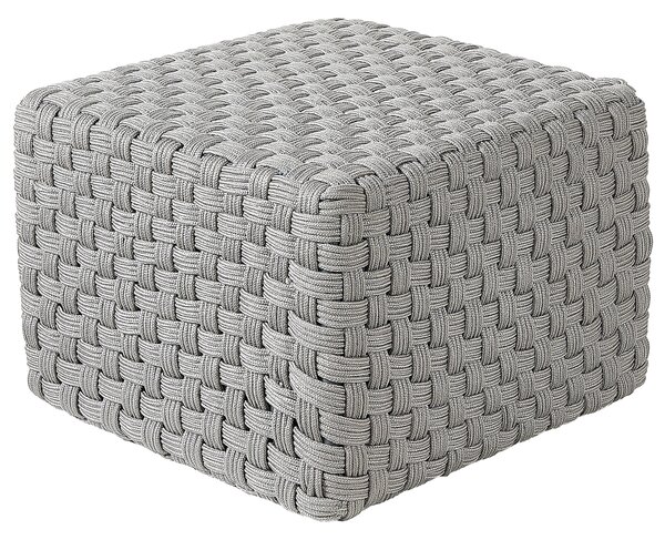 Vonkajší taburet sivý syntetický materiál 50 x 50 x 35 cm štvorcový tvar pletený ručná výroba puf podnožka moderný boho štýl záhrada