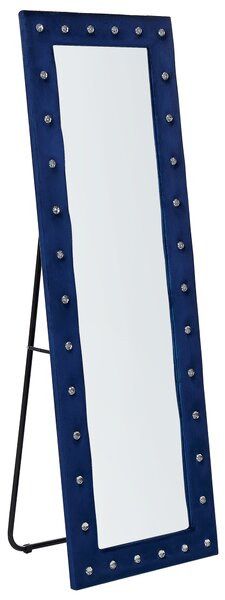 Stojace zrkadlo modrý zamatový rám 50 x 150 cm ozdobné kryštáliky z akrylového skla glamour dizajn