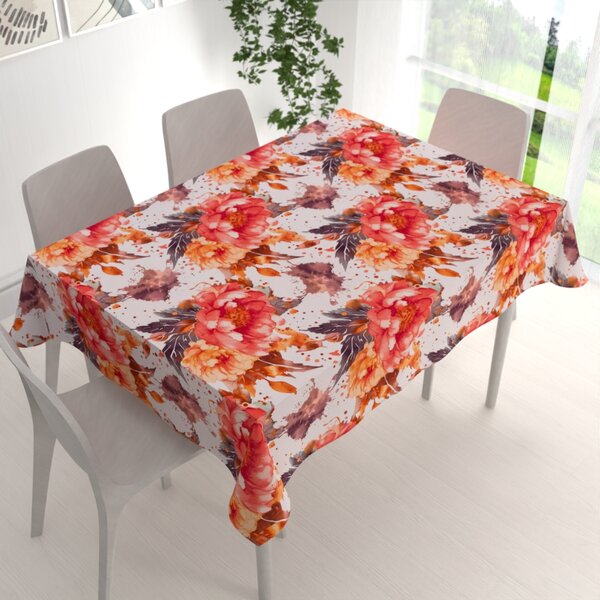 Biante Bavlnený obdĺžnikový obrus Sandra SA-600 Veľké červeno-ružovo-oranžové kvety pivonky na bielom 50x100 cm