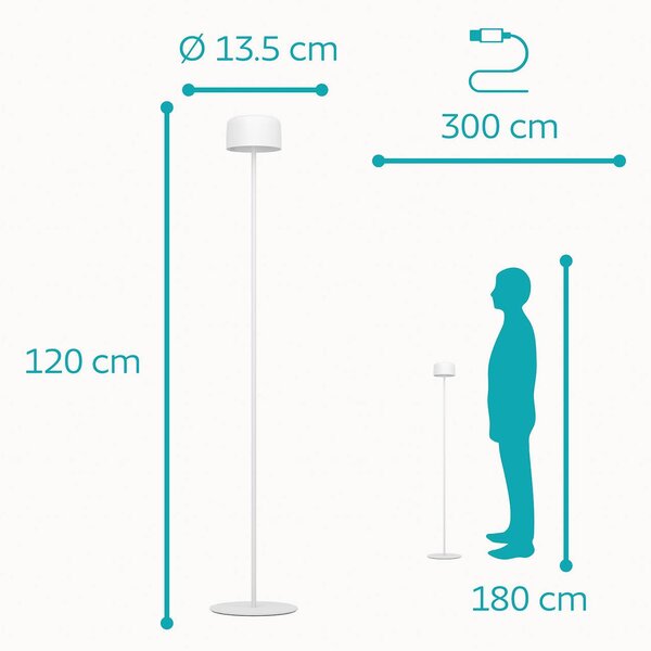 Solárna LED lampa na terasu Roccanova-L, biela, výška 120 cm, Biela / opálová, kov, Moderný, Solárne svietidlá