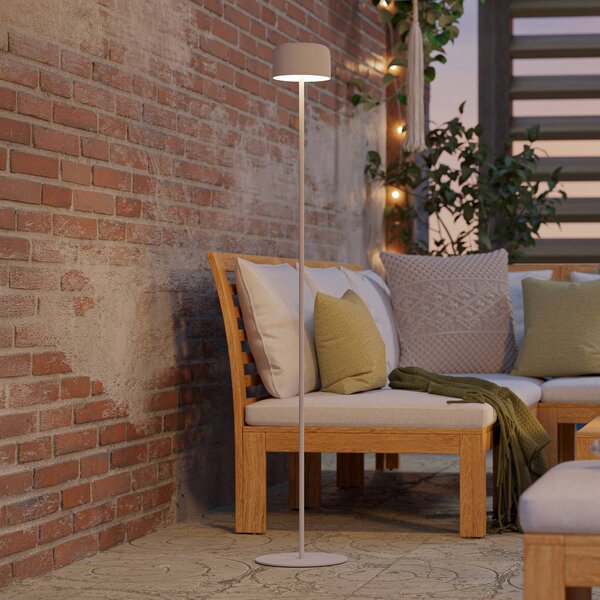 Solárna LED lampa na terasu Roccanova-L, biela, výška 120 cm, Biela / opálová, kov, Moderný, Solárne svietidlá