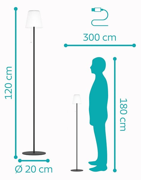 Solárna LED lampa na terasu Scordiano-L, čierna, výška 120 cm, Čierna, kov, Moderný, Solárne svietidlá