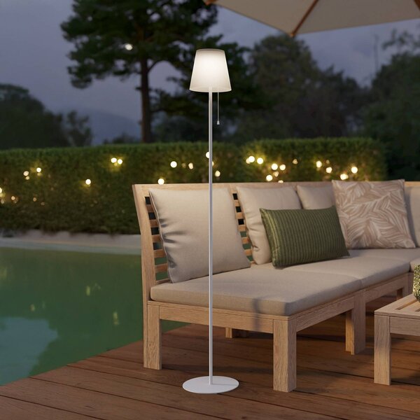 Solárna LED lampa na terasu Scordiano-L, biela, výška 120 cm, Biela / opálová, kov, Moderný, Solárne svietidlá