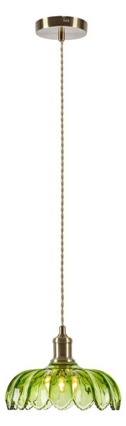 Markslöjd Závesné svietidlo Kurage, starý mosadz/zelená, sklo, Ø 26 cm, E27, Zelená, Kuchyňa, Sklo, Závesné svietidlo