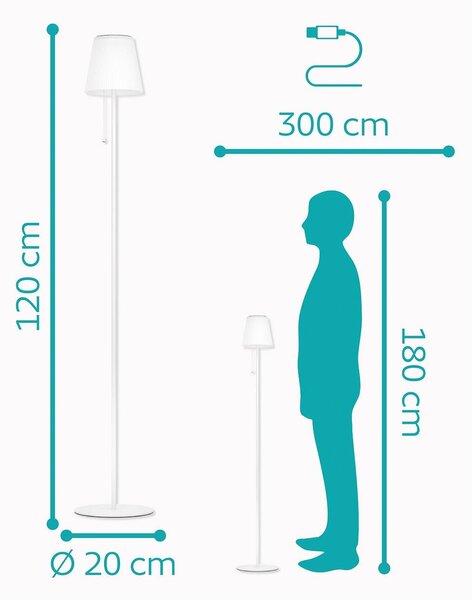 Solárna LED lampa na terasu Scordiano-L, biela, výška 120 cm, Biela / opálová, kov, Moderný, Solárne svietidlá