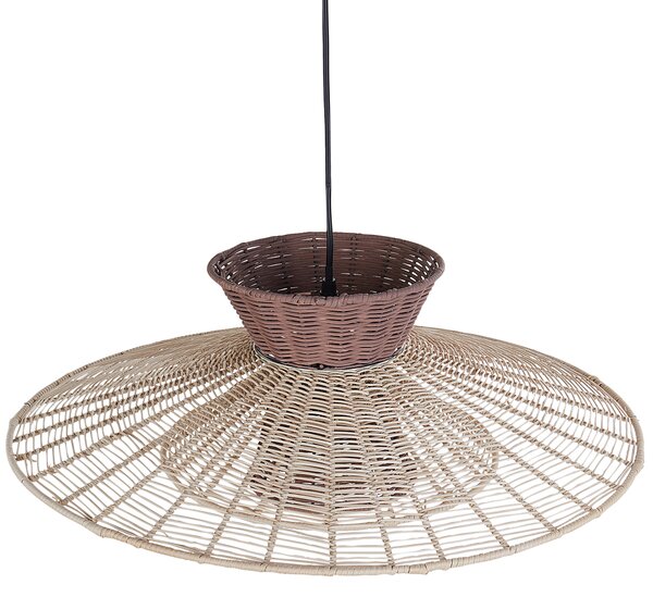 Závesná lampa hnedá a béžová s ratanovým tienidlom kovové závesné svietidlo do interiéru