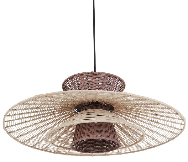 Závesná lampa hnedá a béžová s ratanovým tienidlom kovové závesné svietidlo do interiéru