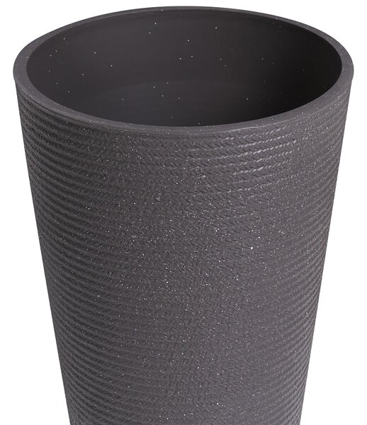 Sada 2 záhradných kvetináčov čierna syntetický materiál vonkajšie kvetináče drážkovaný efekt terasa balkón