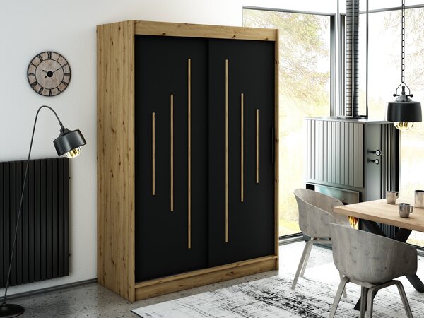 Šatníková skriňa s posuvnými dverami LURDES 7 - šírka 150 cm, dub artisan / čierna