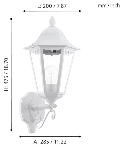 Eglo 93446 - Vonkajšie nástenné svietidlo NAVEDO 1xE27/60W/230V IP44