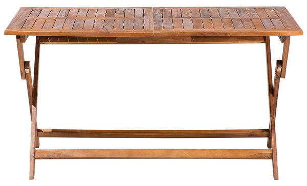 Záhradná jedálenská sada tmavé akáciové drevo skladací stôl 140 x 75 cm 6 skladacích stoličiek s podsedákmi