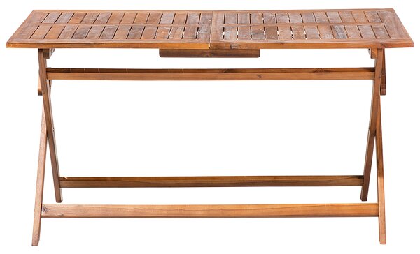 Záhradná jedálenská sada tmavé akáciové drevo skladací stôl 140 x 75 cm 6 skladacích stoličiek s podsedákmi