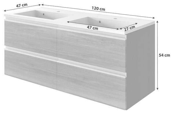 SKRINKA S UMÝVADLOM, farba strieborného duba, grafitová, 120 cm Held - Kúpeľňové skrinky, Online Only