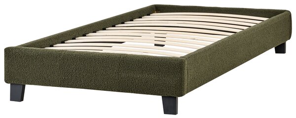 Posteľ čalúnená tmavozelená buklé 90 x 200 cm rám postele s roštom bez čela spálňa moderný minimalistický štýl