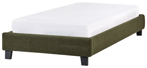 Posteľ čalúnená tmavozelená buklé 90 x 200 cm rám postele s roštom bez čela spálňa moderný minimalistický štýl