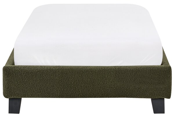 Posteľ čalúnená tmavozelená buklé 90 x 200 cm rám postele s roštom bez čela spálňa moderný minimalistický štýl