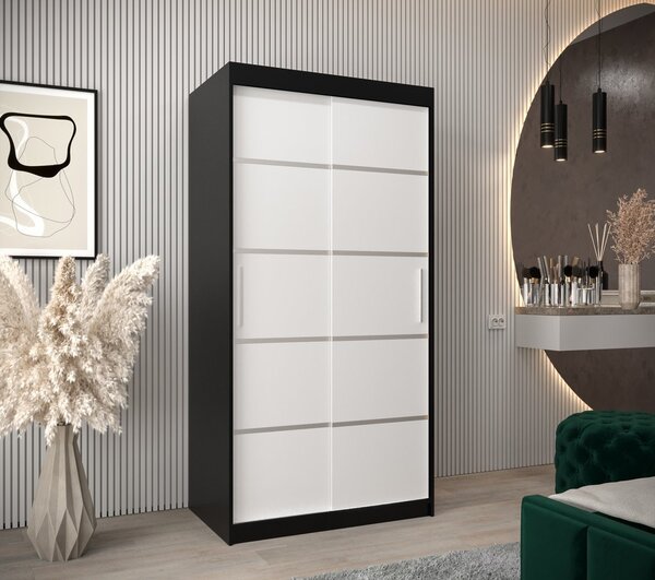 Šatníková skriňa ENNI - šírka 100 cm, čierna / biela