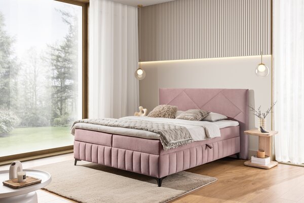 Posteľ Boxspring Wasil 180x200 s úložným priestorom - ružový hydrofóbny zamat Element 18