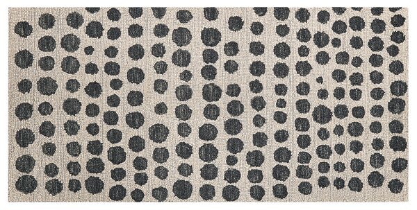 Koberec béžový a čierny vlnený 80 x 150 cm so vzorom ručne všívaný boho obývacia izba spálňa