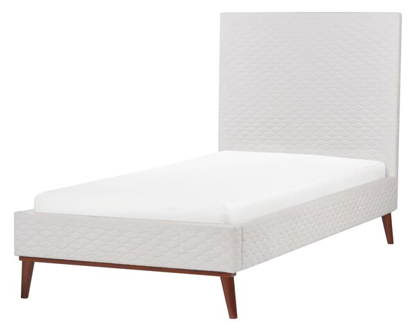 Posteľ krémová biela zamatová s rámom 90 x 200 cm s čelom jednolôžko moderný retro štýl