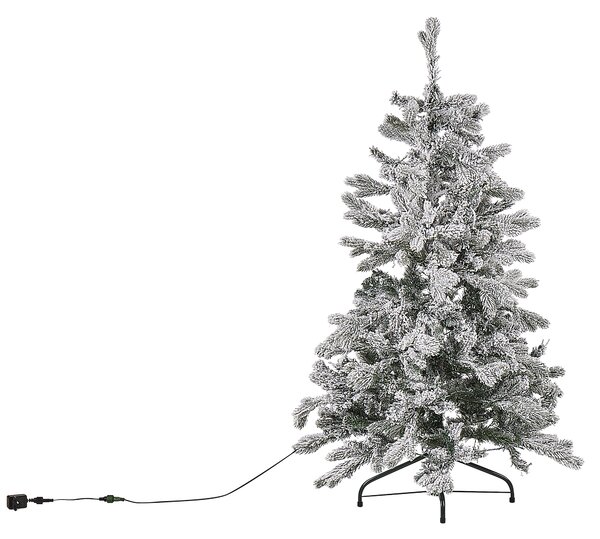 Umelý vianočný stromček 120 cm biely zasnežený so stojanom a umelým snehom s LED osvetlením vianočná výzdoba do interiéru