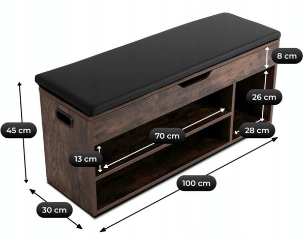 Lavica na topánky ALEC s úložným priestorom – rustikálna / čierna