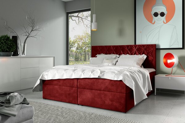 Boxspringová posteľ s prešívaným čelom EUGENA - 160x200, červená + topper ZDARMA
