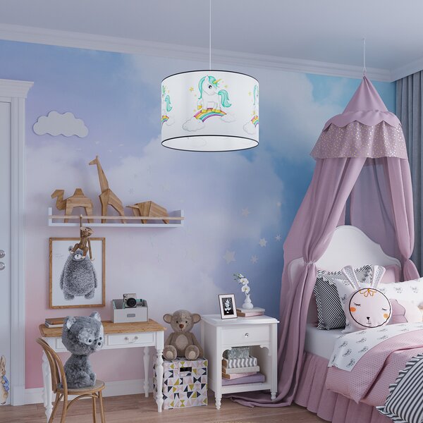 Detské závesné svietidlo Unicorn, 1x plastové tienidlo so vzorom, (fi 30cm)