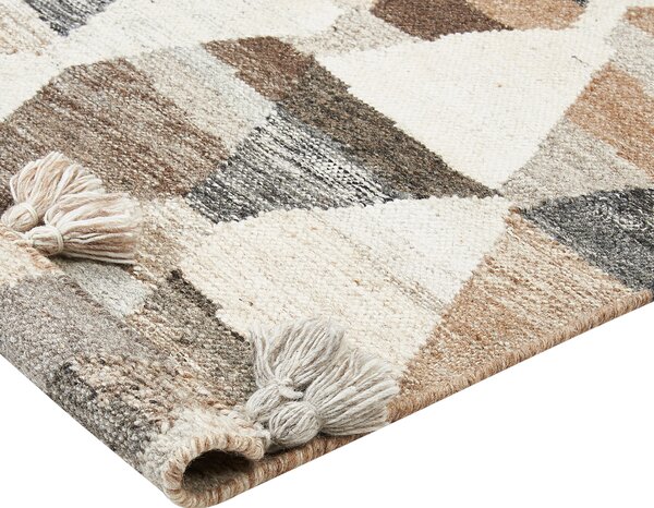 Kelímový koberec viacfarebný vlna a bavlna 80 x 150 cm ručne tkaný boho patchwork vzor so strapcami