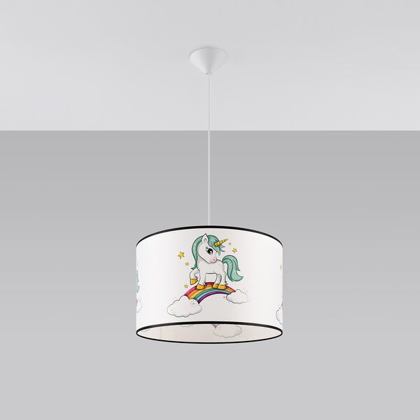 Detské závesné svietidlo Unicorn, 1x plastové tienidlo so vzorom, (fi 40cm)