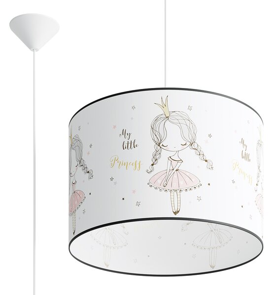 Detské závesné svietidlo Princess, 1x plastové tienidlo so vzorom, (fi 40cm)