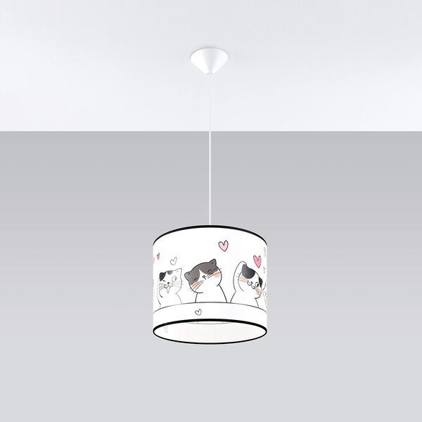 Detské závesné svietidlo Cat, 1x plastové tienidlo so vzorom, (fi 30cm)
