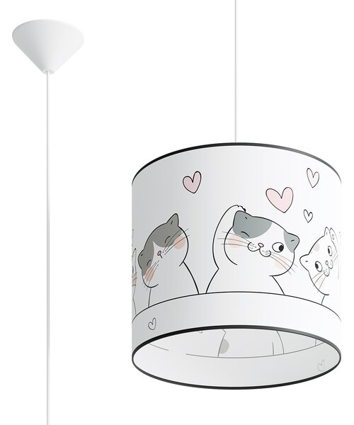 Detské závesné svietidlo Cat, 1x plastové tienidlo so vzorom, (fi 30cm)