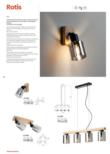 Redo 01-3986 - Luster na lanku ROTIS 4xE27/15W/230V