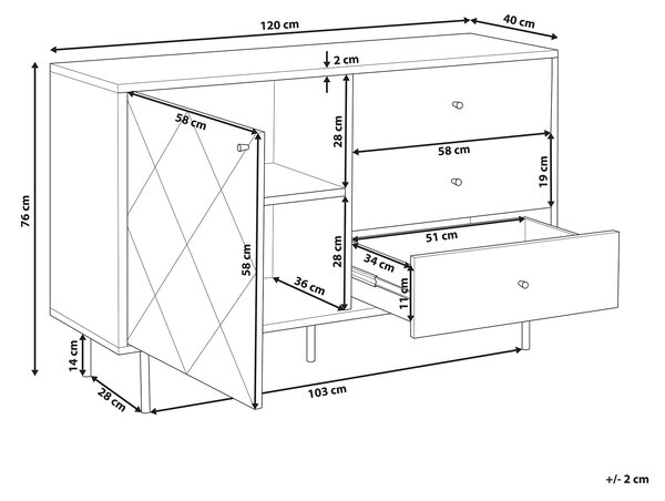 Komoda tmavé drevo čierna MDF kov 118 x 40 cm 3 zásuvky 1 skrinka úložný priestor škandinávsky štýl obývačka spálňa