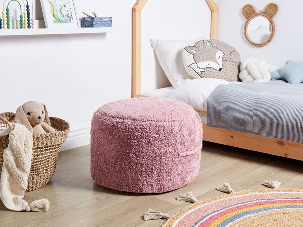Taburetka ružová bavlnená 50 x 35 cm ručne vyrobený dekoratívny puf boho moderný štýl obývacia izba spálňa