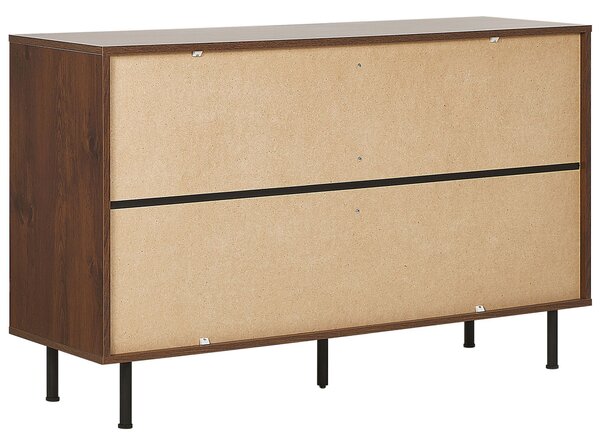 Komoda tmavé drevo čierna MDF kov 118 x 40 cm 3 zásuvky 1 skrinka úložný priestor škandinávsky štýl obývačka spálňa