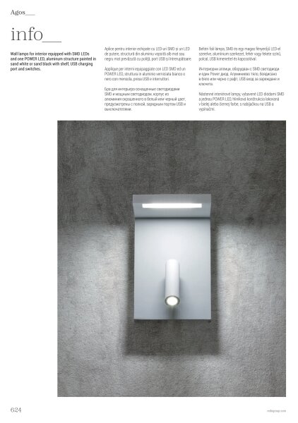 Redo 01-1500 - LED Nástenné bodové svietidlo AGOS LED/6W/230V +LED/3,2W USB čierna