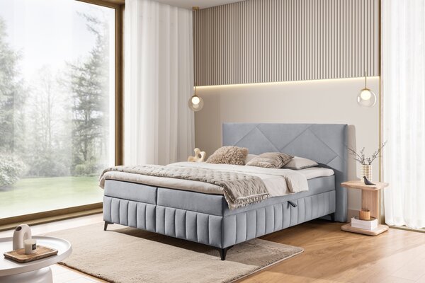 Posteľ Boxspring Wasil 180x200 s úložným priestorom - popolavý hydrofóbny zamat Element 24
