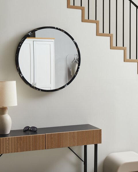 Okrúhle nástenné zrkadlo čierny rám sklo syntetický materiál ø 69 cm moderný štýl
