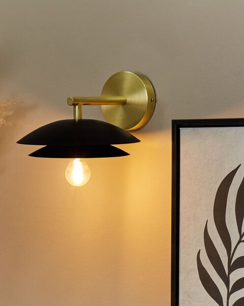 Nástenná lampa čierna zlatá kovová 22 x 29 x 14 cm kužeľovité tienidlo dekoratívne osvetlenie moderný glamour štýl
