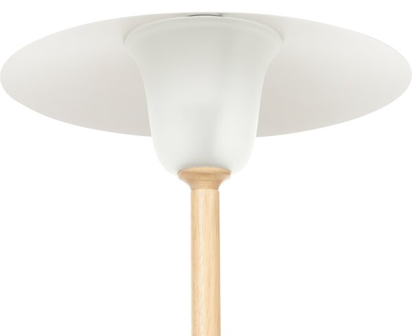 Stojaca lampa biela svetlé drevo 153 cm kovové tienidlo stojan z dubového dreva moderný škandinávsky štýl obývačka spálňa