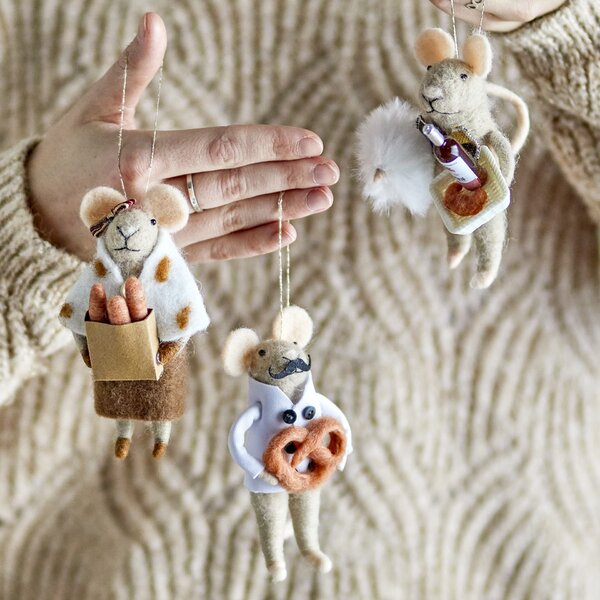 Vianočná ozdoba Myška Peo Nature Wool Myška s praclíkom