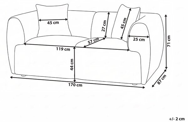 2-miestna pohovka krémová biela buklé čalúnenie zaoblený organický tvar moderný minimalistický štýl obývacia izba