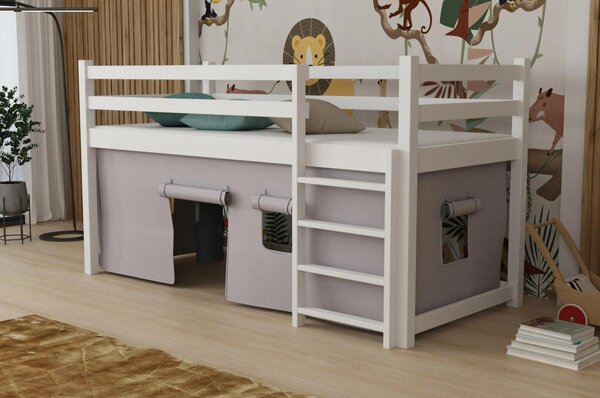MAXMAX Detská vyvýšená posteľ z masívu borovice PORTO - 200x90 cm - biela